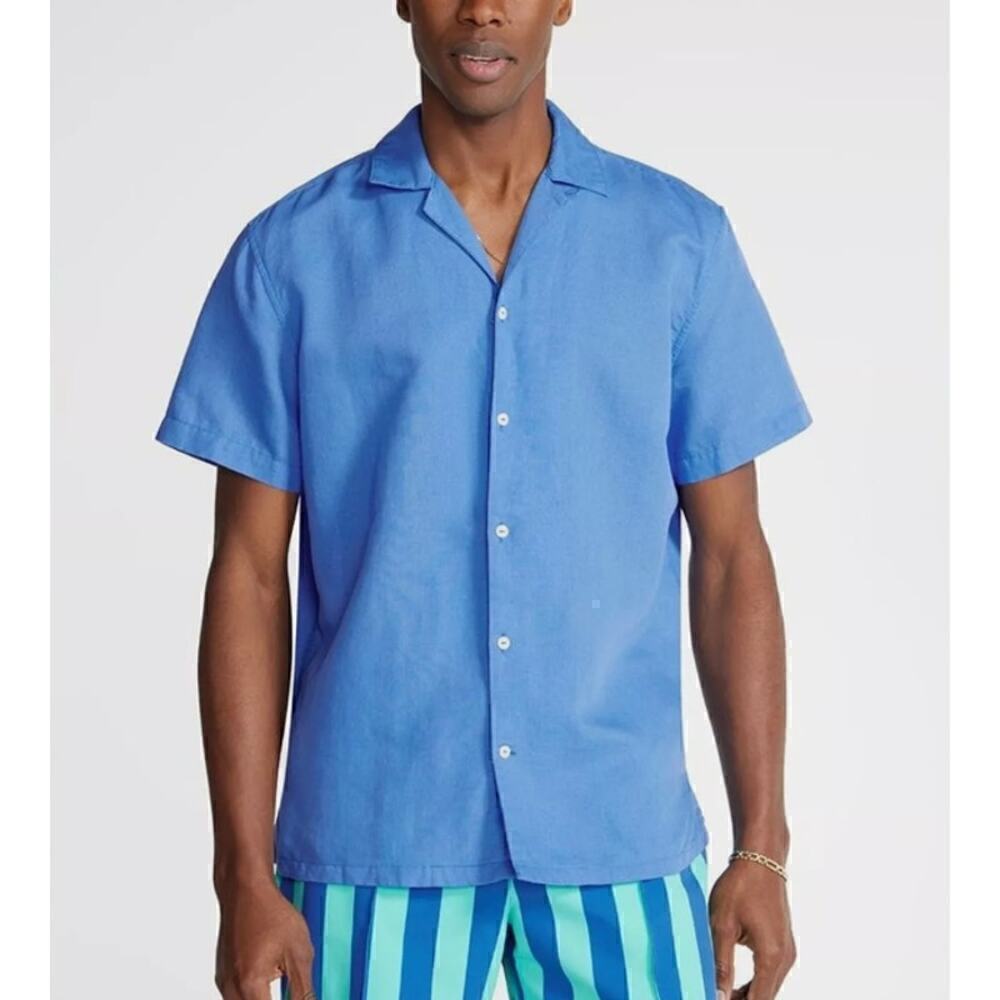 Chubbies Men's Linen Sunday Button Down Shirt The Big Blue MEDIUM NWT
